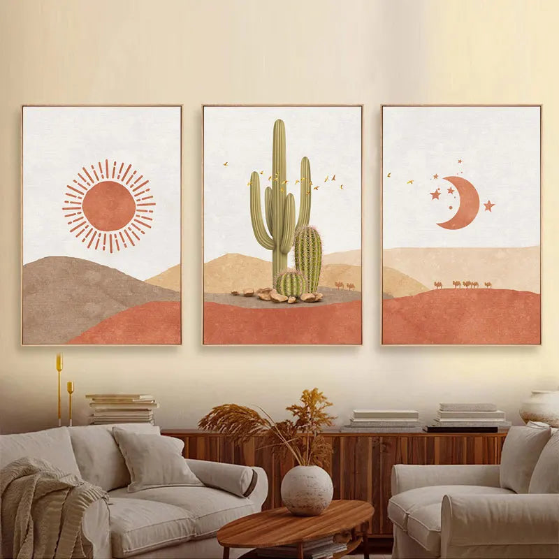 Abstract Landscape Sun and Moon Scene Boho