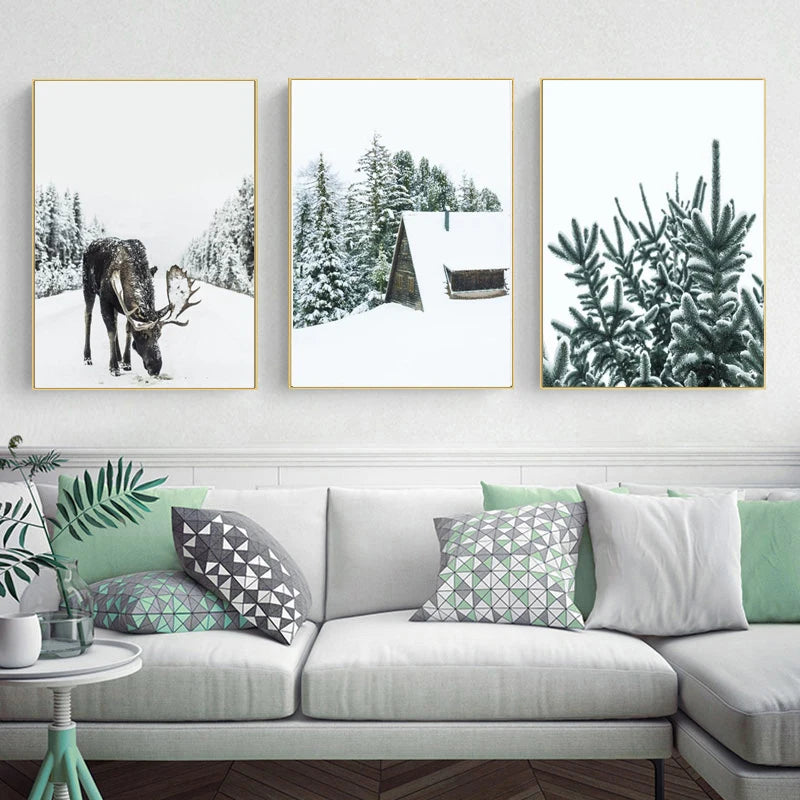 Nordic Moose Posters and Prints Winter Animal Snow Wall Art Forest