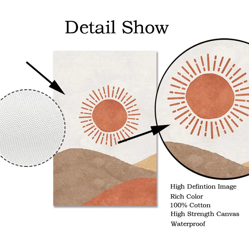 Abstract Landscape Sun and Moon Scene Boho