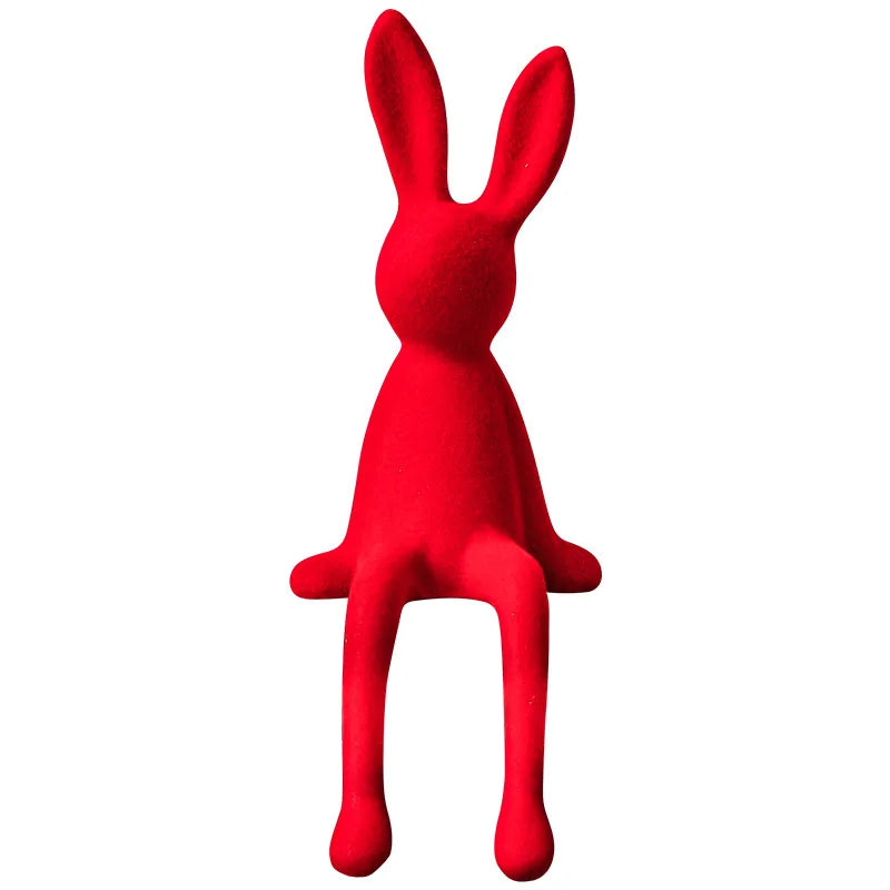 Norév Flocked Resin Bunny Statue Velvet Touch Rabbit