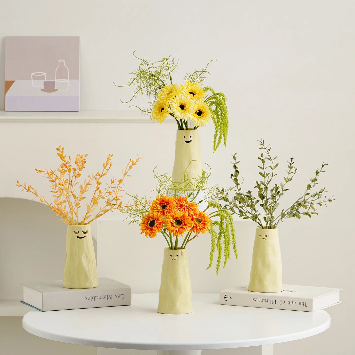 Norév Cream Yellow Ceramic Bud Vase with Funny Face