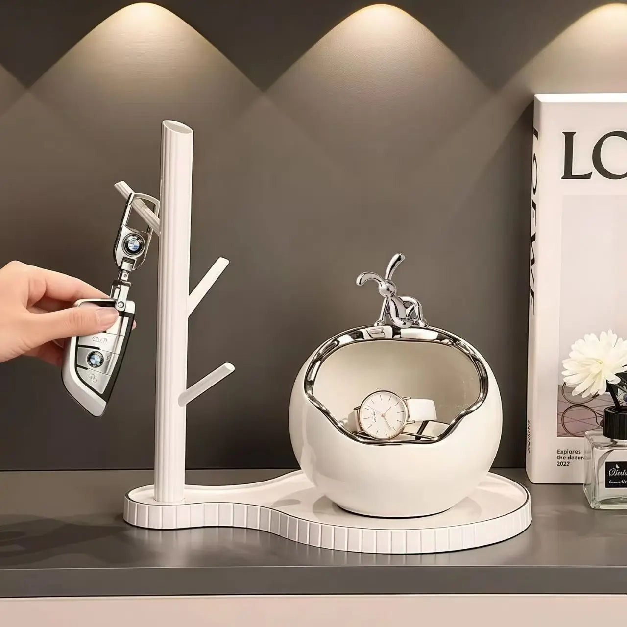 Norév Ceramic Bunny Tray Statue Key Holder Candy Bowl Jewelry