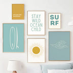 Nordic Minimalist Poster Surfing Sun Waves Print