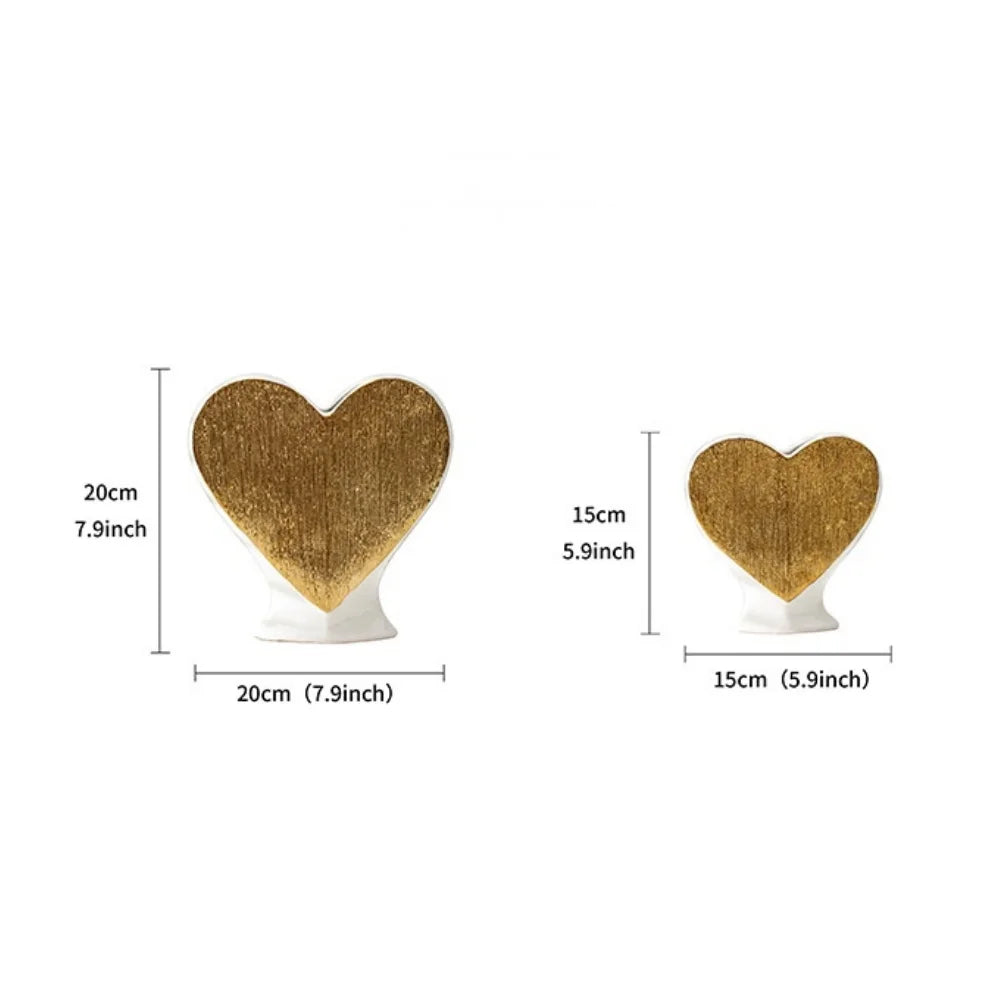 Norév Gold White Heart Shape Ceramic Vase Set Modern Luxury