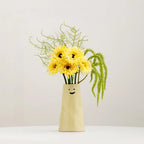 Norév Cream Yellow Ceramic Bud Vase with Funny Face