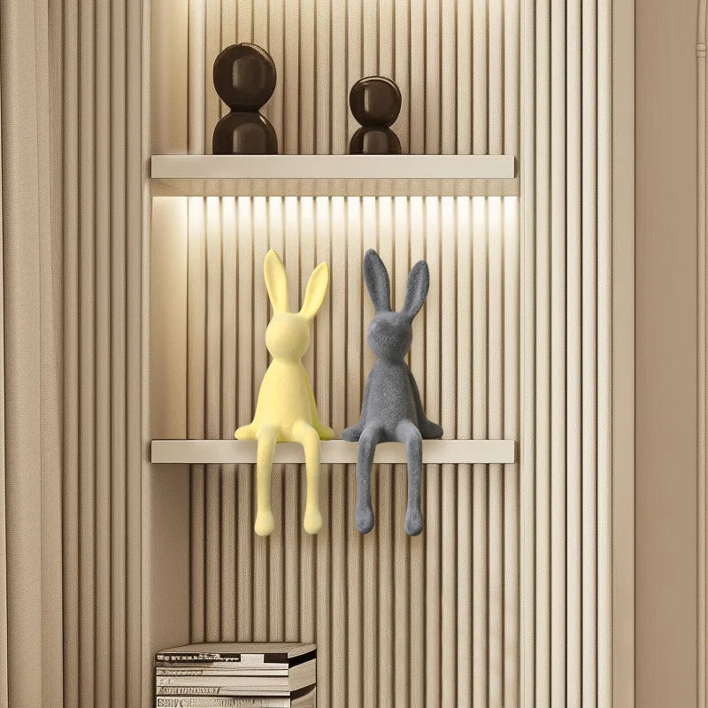 Norév Flocked Resin Bunny Statue Velvet Touch Rabbit