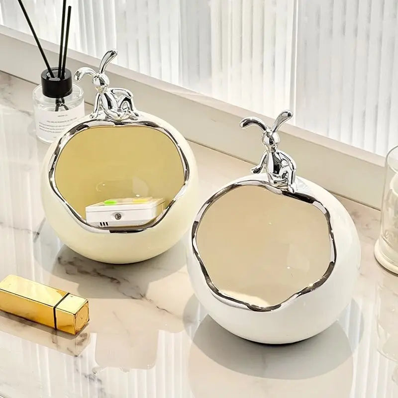 Norév Ceramic Bunny Tray Statue Key Holder Candy Bowl Jewelry